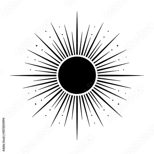 Radiant abstract sunburst art with geometric black lines