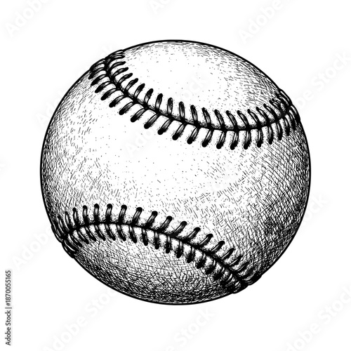 Hand-drawn baseball sketch with detailed stitching on white background