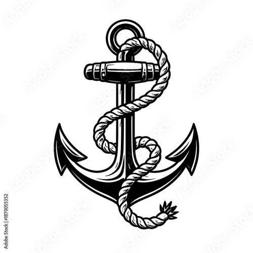 Nautical anchor and rope design in monochrome