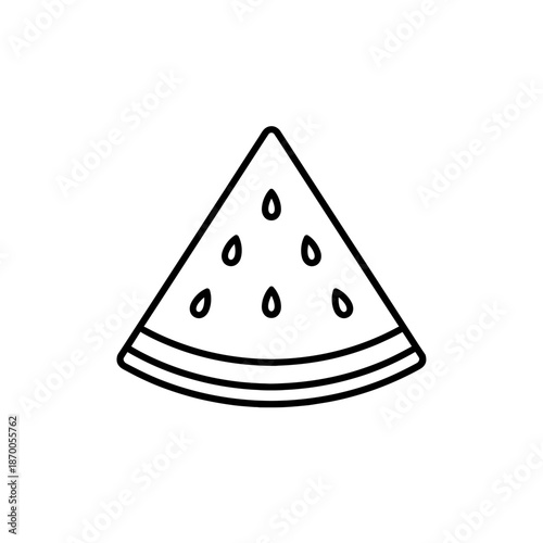 Minimalist line drawing of a watermelon slice with seeds on white background