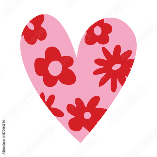 Cute and minimal Hand Drawn textured heart shape for Valentines Day. Trendy Red and Pink Love symbol with  abstract pattern. Vector art illustration isolated on white background