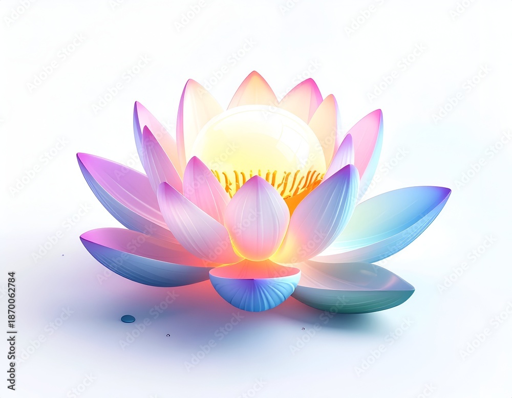 Fototapeta premium Luminous, multi-colored lotus flower blooming on a white background
