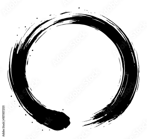 Traditional black ink brush enso circle representing zen buddhism and meditation