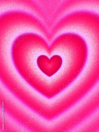 Dreamy pink heart tunnel with grain effect and gentle color gradient created from thousands of individual dots. Valentine’s Day concept with romance, sweetness and emotional warmth for greeting cards