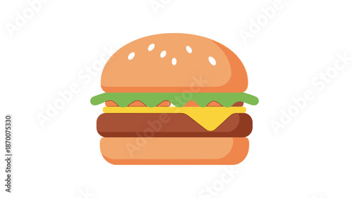 Colorful Cartoon Cheeseburger Illustration with Lettuce Cheese and Bun.