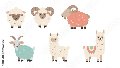Whimsical Farmyard Animals: Playful Cartoon Sheep, Pigs, Llamas and More on Fine Pastures.