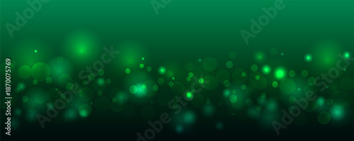 green bokeh background. Green and black shiny bokeh background for celebrations. Texture base template for Christmas and New Year. Gradient noise effect.  Light dark neon. Banner and flyer design. 