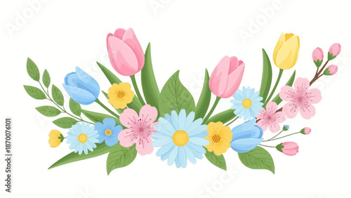 Colorful Tulips and Flowers Arrangement.