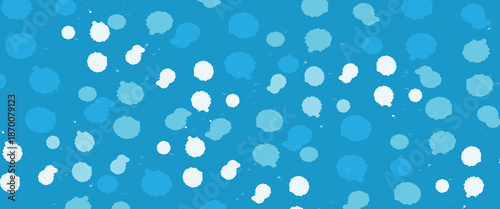 Light blue background and randomly placed flakes. Vector seamless pattern of white dots of different sizes.