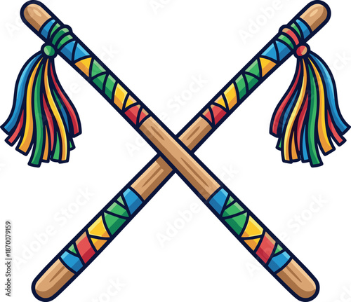 Colorful decorative sticks with tassels for Indian festival Dandiya