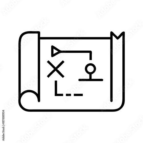 Map with directional symbols and markings in minimalist style  