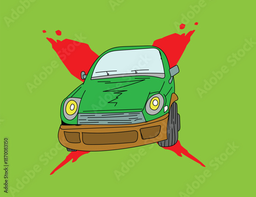 cartoon illustration car with smoke background