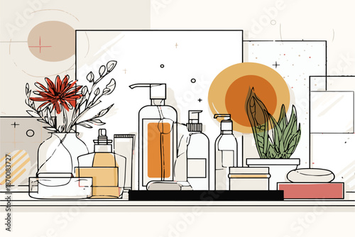 vector illustration of a modern kitchen-Line drawing