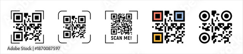 Smartphone qr code scanning collection, mobile app interface and security checks vector