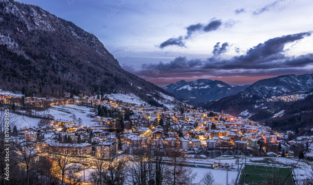 Fototapeta premium Mountain village after the snowfall