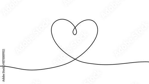 Minimalist single line heart drawing, continuous line art valentine symbol on white background, romantic minimalist vector.