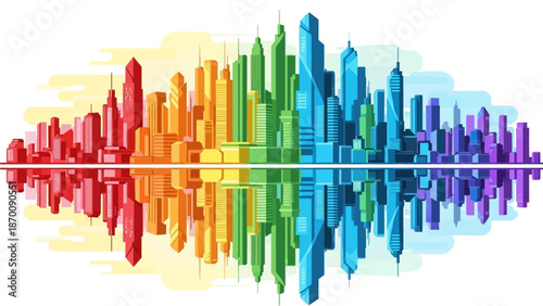 Vibrant Sound Waveform Illustration Featuring Colorful Bars and Reflection