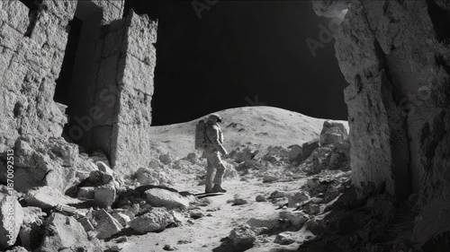 Astronaut Exploring Lunar Ruins