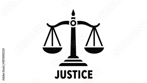 A graphic depiction of the scales of justice with the word justice underneath it