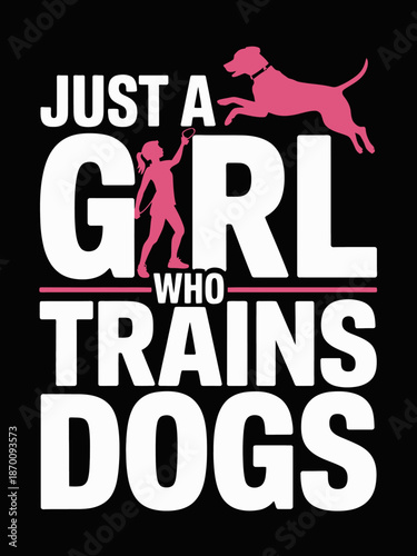 A silhouette of a girl and a dog in action over bright text.