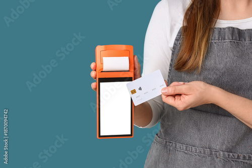 Female cashier with payment...