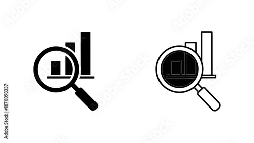 Vector illustration of a data analysis search and bar chart growth icon on transparent background