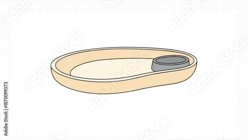 Minimalist Beige Oval Serving Dish with Integrated Dipping Bowl - Simple Vector