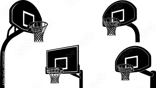 Set of Basketball hoop silhouette vector illustration isolated On Transparent Background
