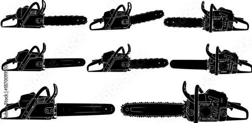 Set of Chain Saw silhouette vector illustration isolated On Transparent Background
