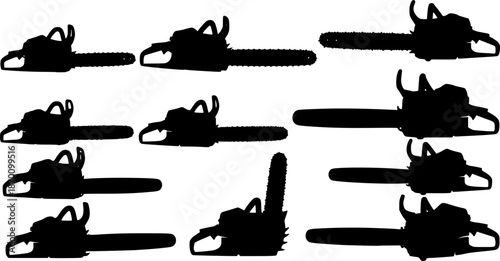 Set of Chain Saw silhouette vector illustration isolated On Transparent Background
