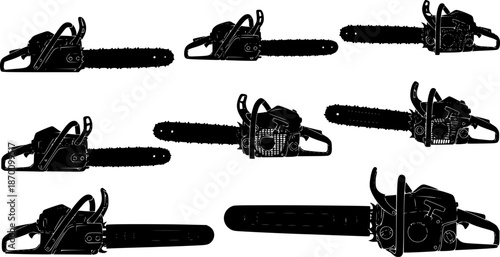 Set of Chain Saw silhouette vector illustration isolated On Transparent Background
