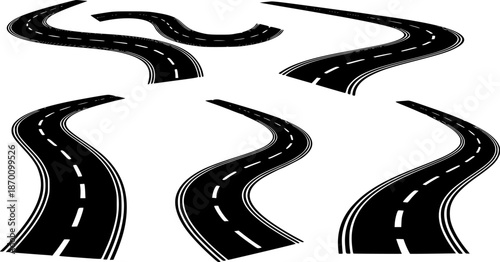 Set of Road path curved silhouette vector illustration isolated On Transparent Background
