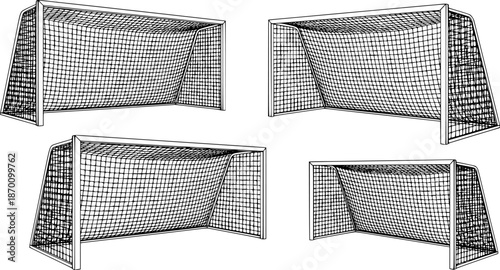 Set of Soccer goals Outline vector illustration isolated On Transparent Background
