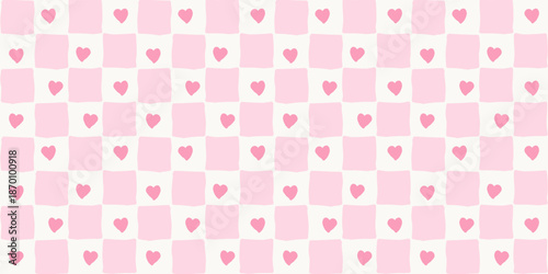Pink valentine heart check hand drawn pattern background