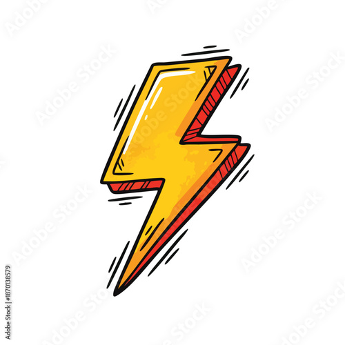A vibrant yellow lightning bolt vector graphic with motion lines, set against a clean white background, conveying energy and dynamic movement.