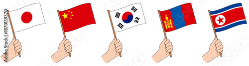 応援　日本　中国　韓国　モンゴル　北朝鮮　東アジア　国旗　歓迎	