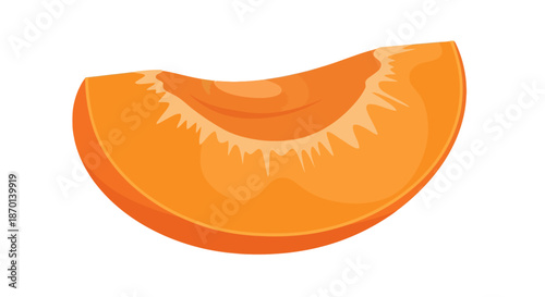 A vibrant orange slice of fruit, possibly a peach or apricot, with a smooth texture and a slight curve, isolated on a white background.