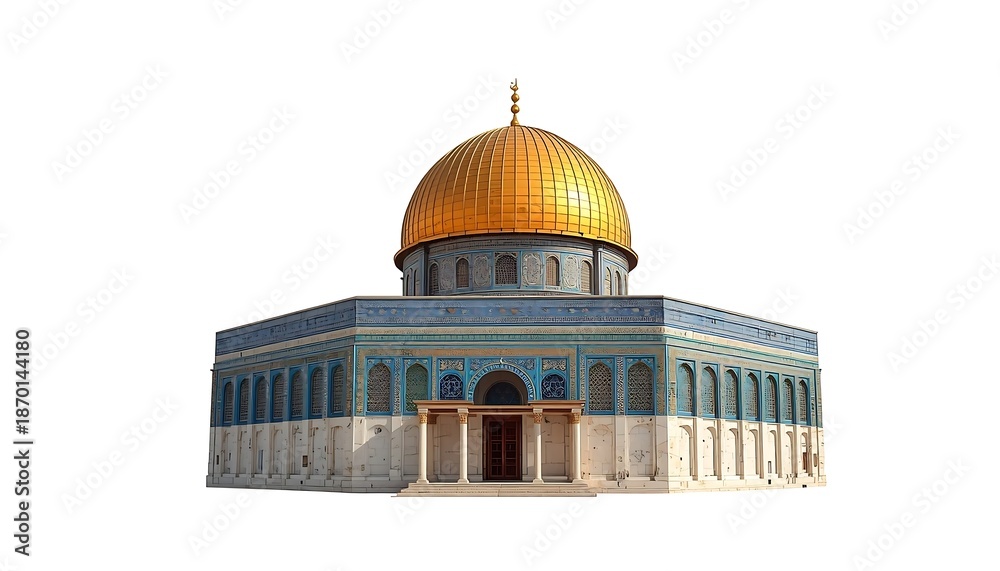 Obraz premium a clear, isolated view of the Dome of the Rock against a plain white background.