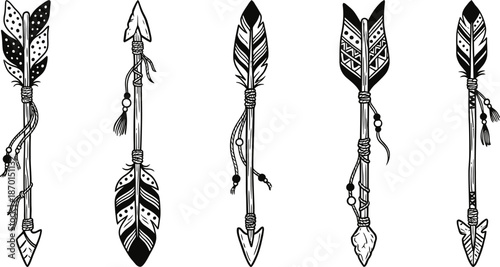 Arrows with feathers in tribal boho style vector illustration