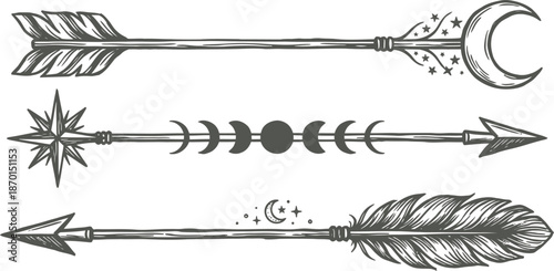 Celestial arrows with moon and stars hand drawn vector