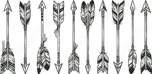 Arrows with feathers in tribal boho style vector illustration