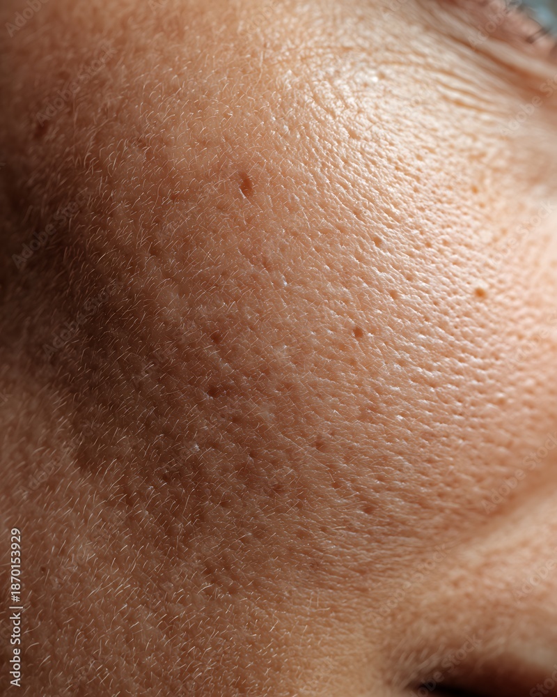 Fototapeta premium Macro image of combination skin with visible pores and natural texture on white background