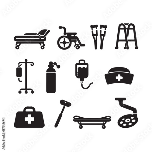 Hospital Equipment and Patient Care Icons