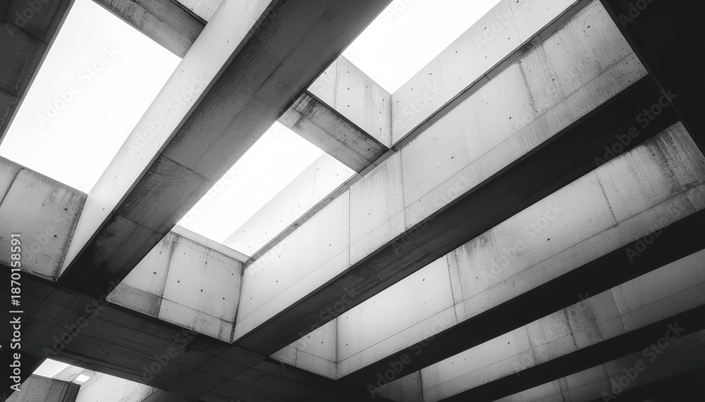 Obraz premium Abstract Brutalist Architecture Emphasizing Structural Geometry Concrete Volumes And Minimalist Industrial Design Aesthetics
