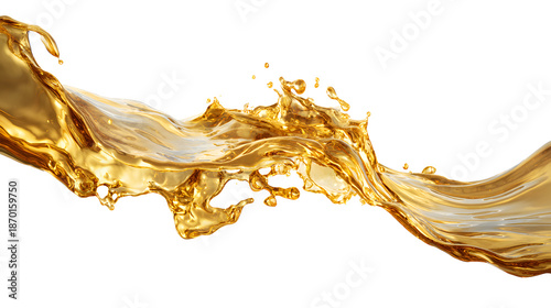Golden liquid stream isolated on transparent or white background.