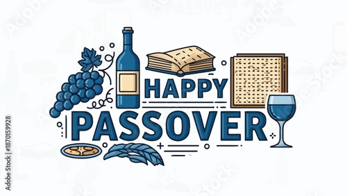 Happy Passover Greeting with Traditional Symbols and Festive Elements