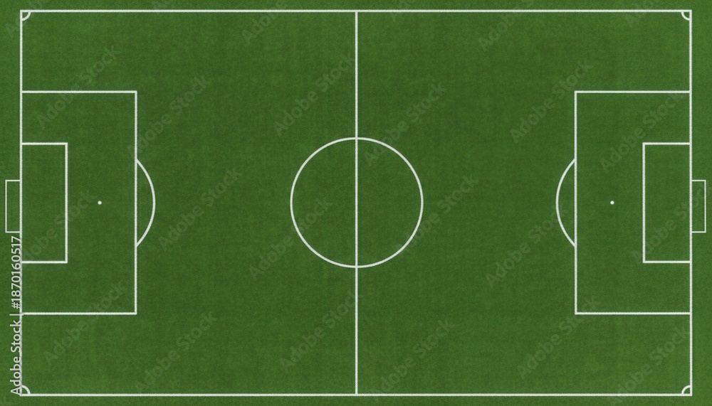 Obraz premium An aerial view of a pristine soccer field with vibrant green grass and marked lines ready for an exciting match to begin as players prepare to showcase their skills