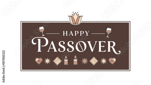 Happy Passover Greeting Card with Decorative Elements and Elegant Typography