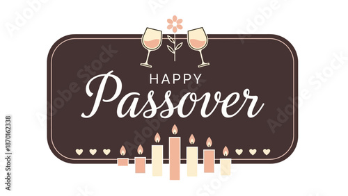 Happy Passover Celebration with Wine Glasses and Candles, Religious Holiday Greeting