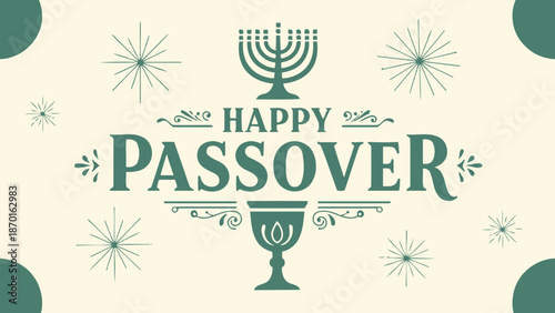 Happy Passover Greeting with Menorah and Goblet - Festive Jewish Holiday Illustration